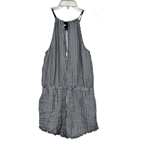 Cloth & Stone High Neck Pin Striped Sleeveless Drawstring Waist Romper Size Sm - Picture 8 of 8